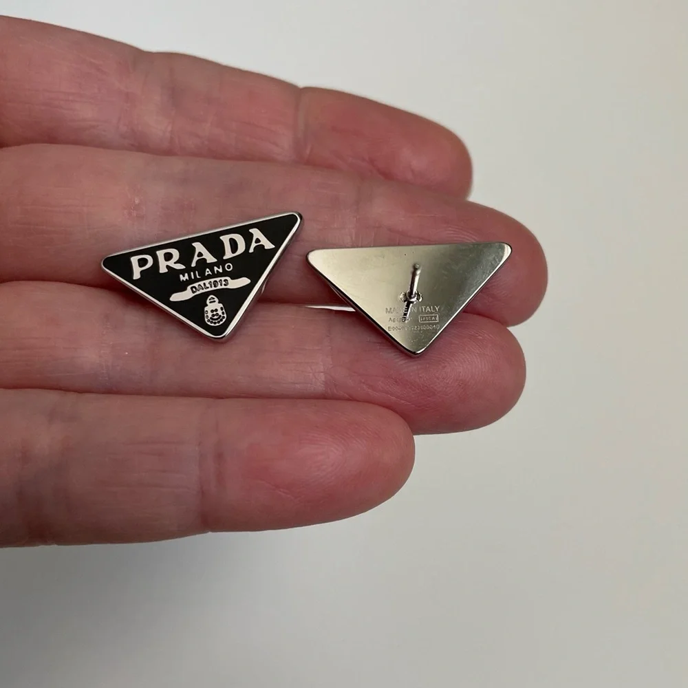 Prada logo triangle stud earrings